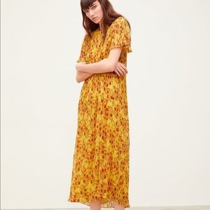 Zara Yellow Accordion Floral Maxi Dress - Size  M